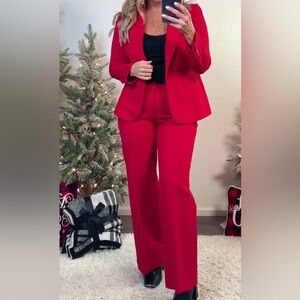 Liverpool Los Angeles 2-Pc Suit Blazer L Wide Leg Trouser Tango Red NWT